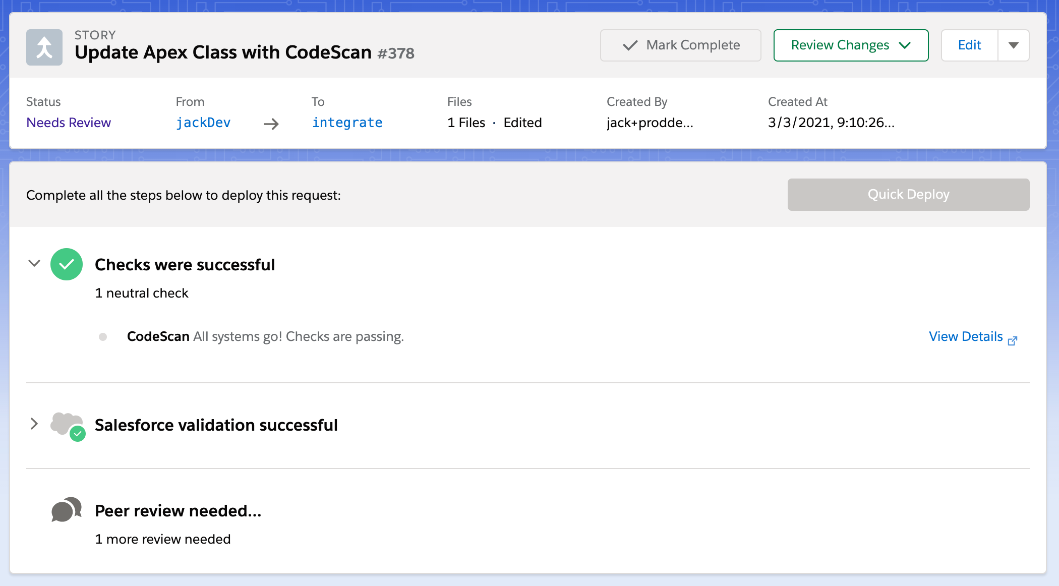 blue canvas integrated with CodeScan