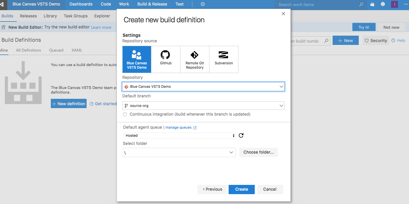 VSTS new build