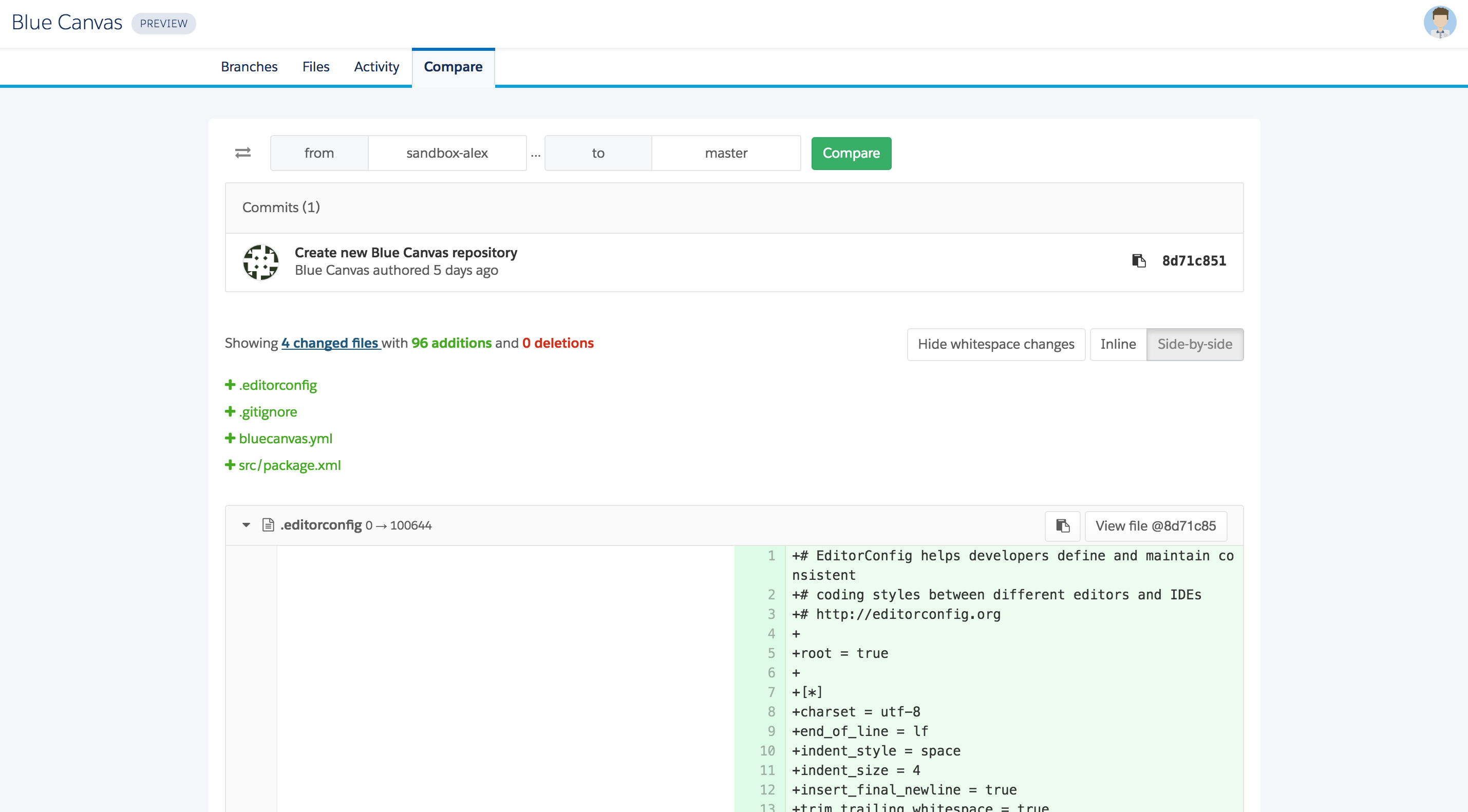 git diff blue canvas