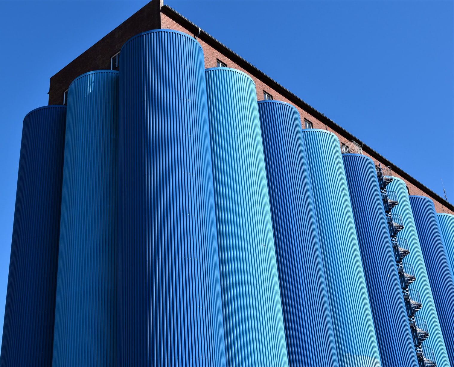 picture of blue silos