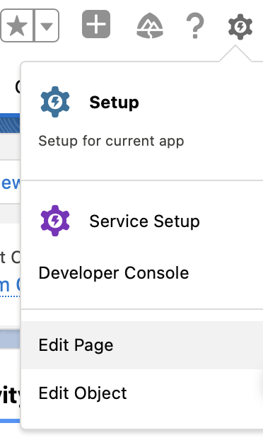 Salesforce settings dropdown - edit page