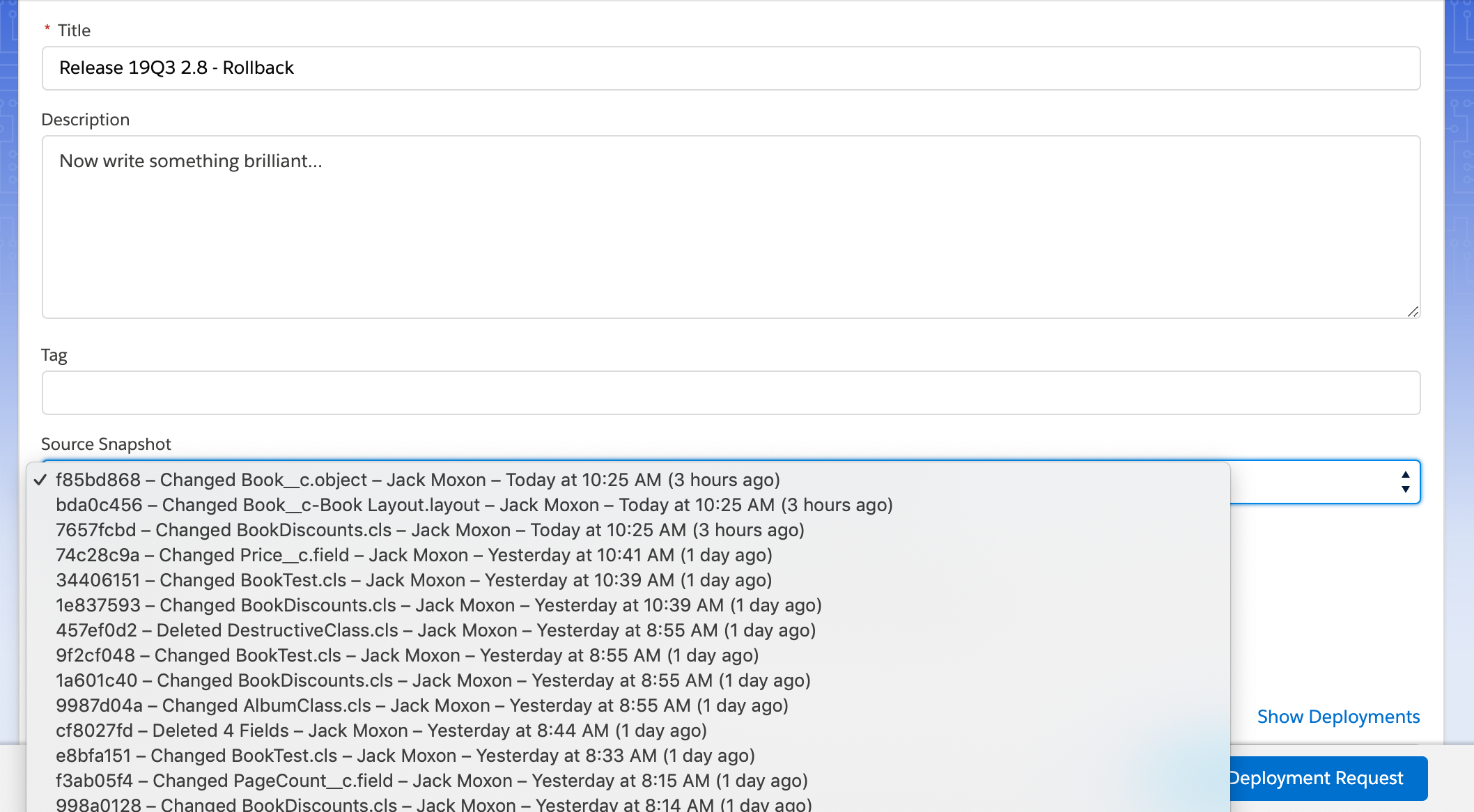 rollback from source snapshot