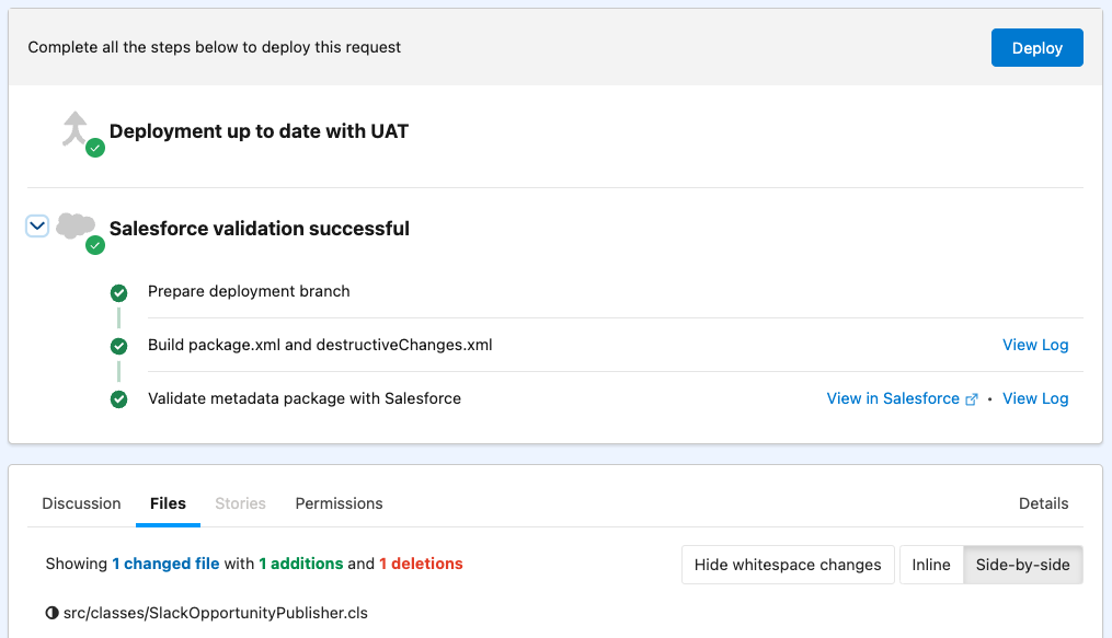 Salesforce deployment request validation