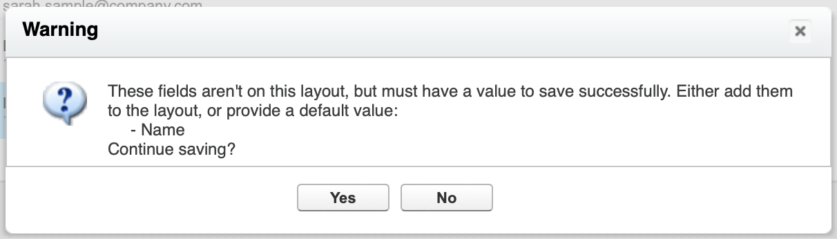 Warning on Save Quick Action Salesforce