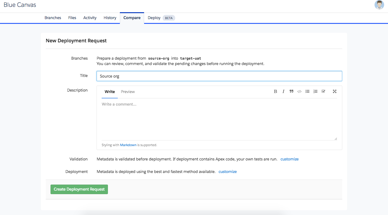 Blue Canvas deployment request