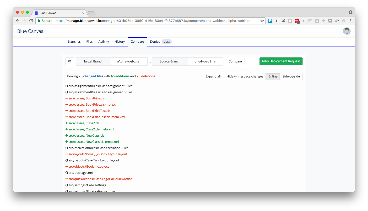 Git Diff Salesforce for Downstream Deploy