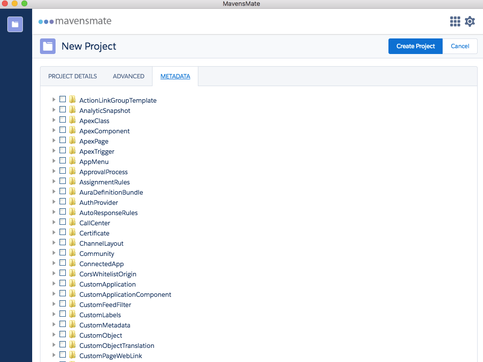 MavensMate metadata selection.